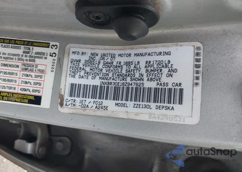 2008 Toyota Corolla S from USA, damaged, VIN 1NXBR30E18Z947625